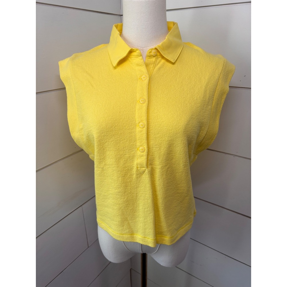 Rag & Bone McKenna Polo Women Medium Bright Yellow NEW Padded Shoulder Slub